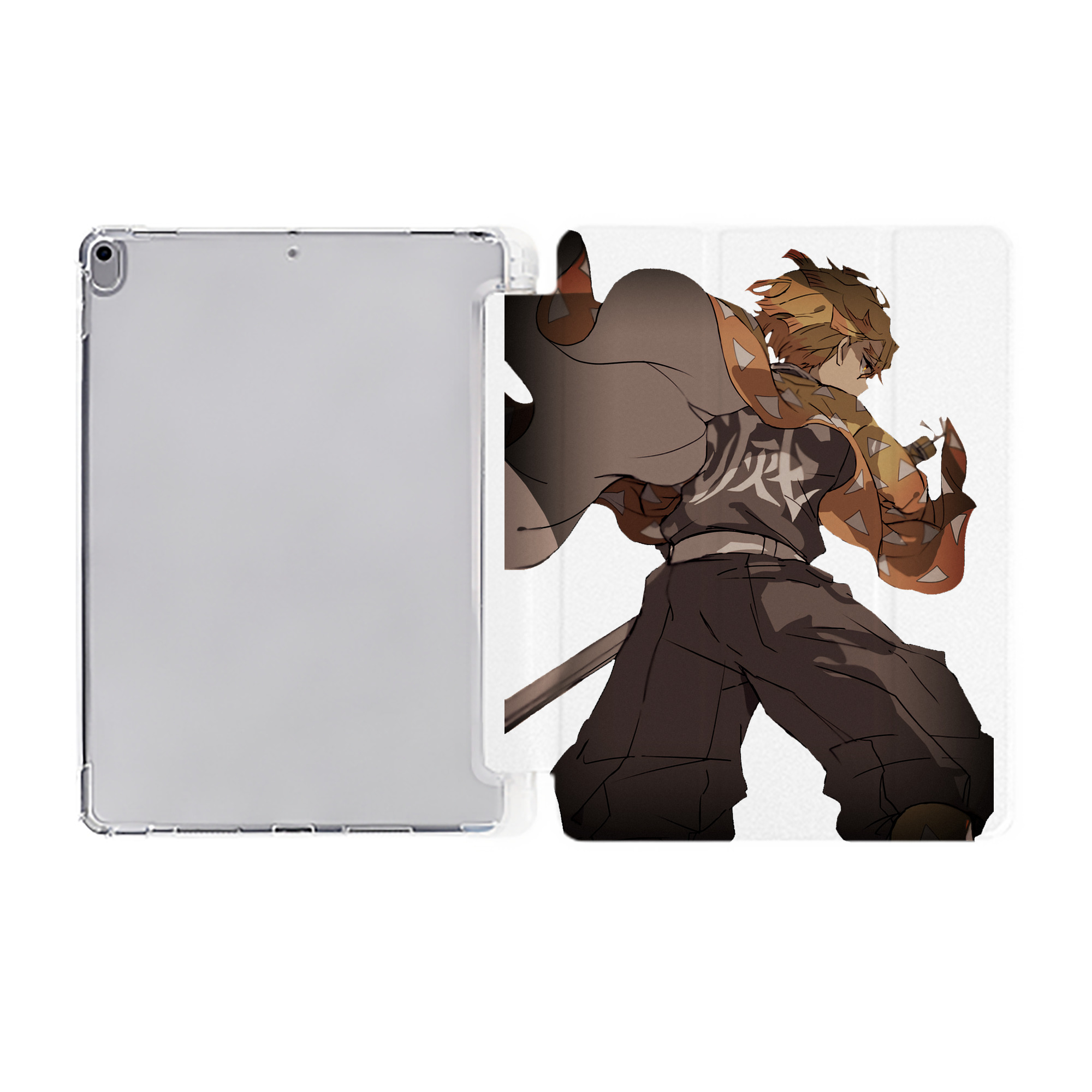 （画像用） 鬼滅の刃（きめつのやいば）我妻 善逸／あがつま ぜんいつ Agatsuma Zenitsu IPad ケース ペン収納付き 三つ折りスタンド PUレザー×シリコン 対応機種9.5/10.5/10.9インチ